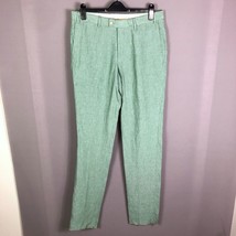 Hiltl Green Parma Flat Front Solid Linen Trousers Pants Size US 36W EU 52 - £63.86 GBP