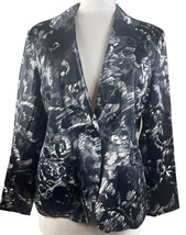 Chicos Womens Blazer Size 12 Black And White Silk Lined Button Up EUC - £22.31 GBP