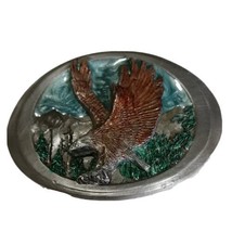 Belt Buckle Raised Pewter Brown Eagle Over Green Trees New Dated &amp; Signed USA - £11.72 GBP