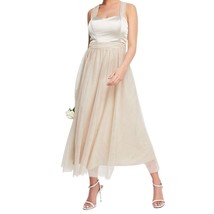 Vila cream chateau grey satin tulle fit and flare bridal dress medium MS... - $29.99