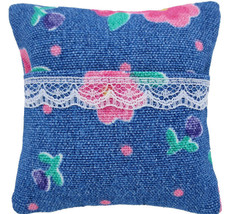 Tooth Fairy Pillow, Light Blue, Dot &amp; Flower Print Fabric, White Lace Tr... - $4.95