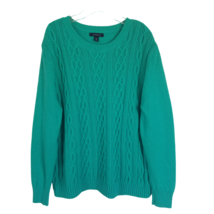 Lands End Cable Knit Crew Neck Sweater Size XL 18 Womens Cotton Wool Blend Green - £17.44 GBP