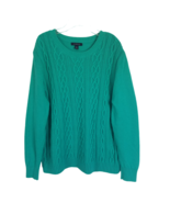 Lands End Cable Knit Crew Neck Sweater Size XL 18 Womens Cotton Wool Ble... - £17.52 GBP