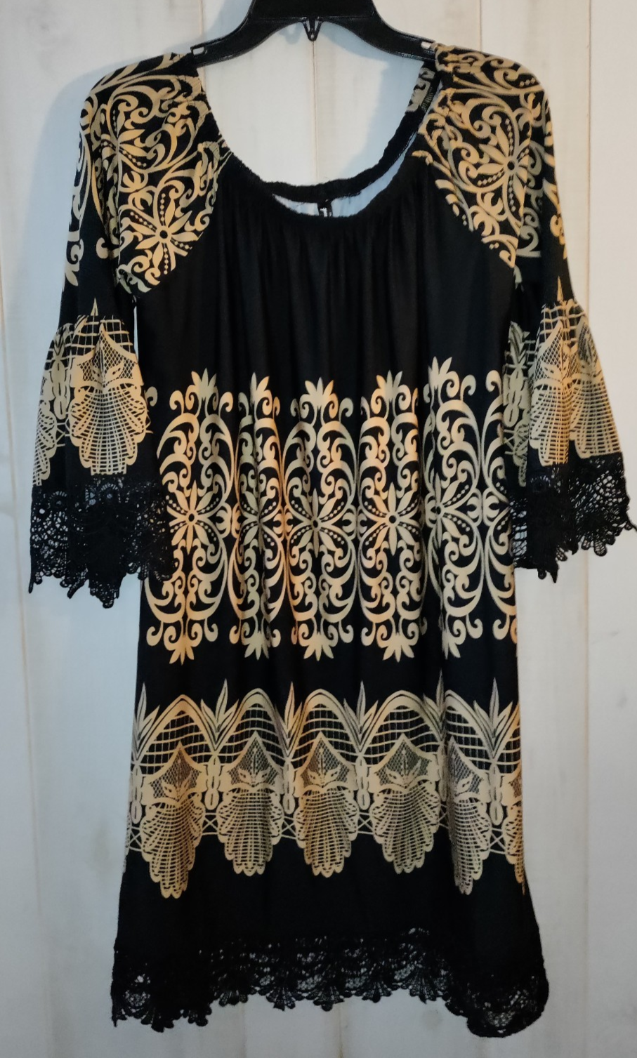 NEW WOMENS White Mark BLACK &amp; BEIGE PRINT JERSEY KNIT PULLOVER DRESS  SI... - $26.95