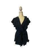 Lovers + Friends Ruffle Romper Cross Neck Navy Blue Size XS - $54.45