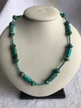Vintage Beaded Turquoise  Necklace southwestern  jewelry silver tone barbell - £25.66 GBP