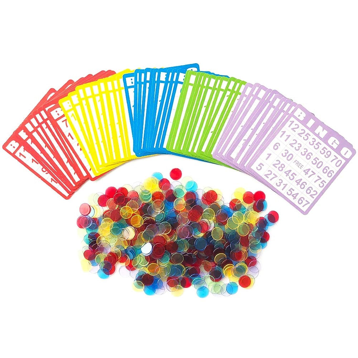 Primary image for Bingo Game Set With 50 Bingo Cards And 500 Colorful Transparent Bingo Chip