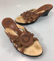 Sofft 8.5 N Daphne Brown Leather 2&quot; Heels Slides Sandals - £22.32 GBP