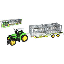 Friction Powered Tractor with Flatbed Trailer - Green - £30.15 GBP