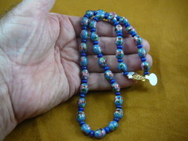 (v246-7) Blue pink flower Cloisonne beaded Beads bead Necklace fashion JEWELRY - £55.17 GBP