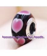 925 Sterling Silver Handmade Glass Violet Love Pink Heart Murano Glass C... - €5,34 EUR