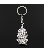 GANESHA KEYCHAIN Hindu Elephant God Silver Tone Metal Charm Key Chain Ri... - $6.95