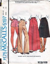 Misses' Skirt, Pants & Shorts Vintage 1976 Mc Call's Pattern 5197 Size 18 - $12.00