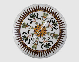 24&quot; White Marble Coffee Hallway Table Top Inlay Marquetry Kitchen Decor H5164 - £604.10 GBP