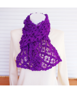 Purple scarf women crochet scarf handmade, neck warmer scarf, autumn lac... - £30.33 GBP