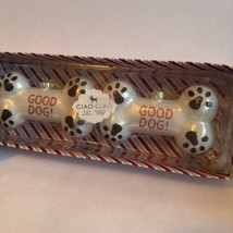 2 Dog Bone Christmas Tree Ornaments &quot;GOOD DOG&quot; Glass White NBC Trading - $8.54