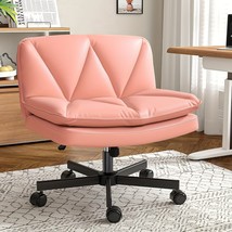 27&quot; W Criss Cross Chair With Wheels, Cross Legged Office Chair, Comfy Va... - $84.15