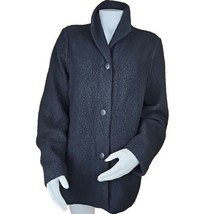 Eileen Fisher Boiled Wool Blend Coat Womens L Black Coatigan Stand Colla... - £68.21 GBP