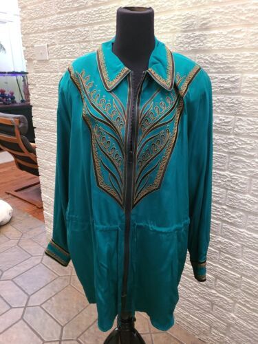 Primary image for NWT Bob Mackie Wearable Art Embroidered  Full Zip Up Jacket Green Women Sz 1X 