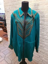 NWT Bob Mackie Wearable Art Embroidered  Full Zip Up Jacket Green Women ... - $42.29