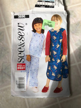 Butterick See and Sew Sewing Pattern 3690 Girls Pj&#39;s and Nightgown size 6,7,8 - £7.69 GBP