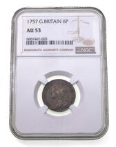 1757 Great Britain 6 Pence in AU 53 By NGC 6P Silver Coin KM 582.2 - $369.35