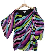 Dana Kay Blouse Womens Size 14W Bell Sleeve Top Sheer Lined Abstract Ars... - $24.99