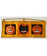 Halloween Wall Hanging Primitive Pumpkins &amp; Black Cat on Wood Stick 22.5... - £18.91 GBP