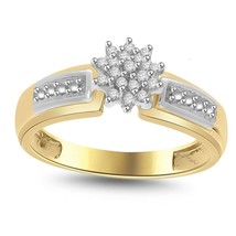 0.08Ct Round Natural Diamond Cluster Ring 14K Yellow Gold Plated Sterling Silver - £114.87 GBP