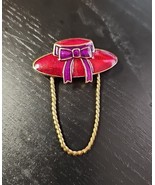 Red Hat Eyeglass Holder Pin Brooch Enameled Gold Tone Red Bow  - $293.26 MXN
