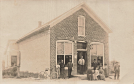 Fort Recovery Oh~People &amp; Bicycle Pose At STORFRONT~1909 Real Photo Postcard - £19.99 GBP