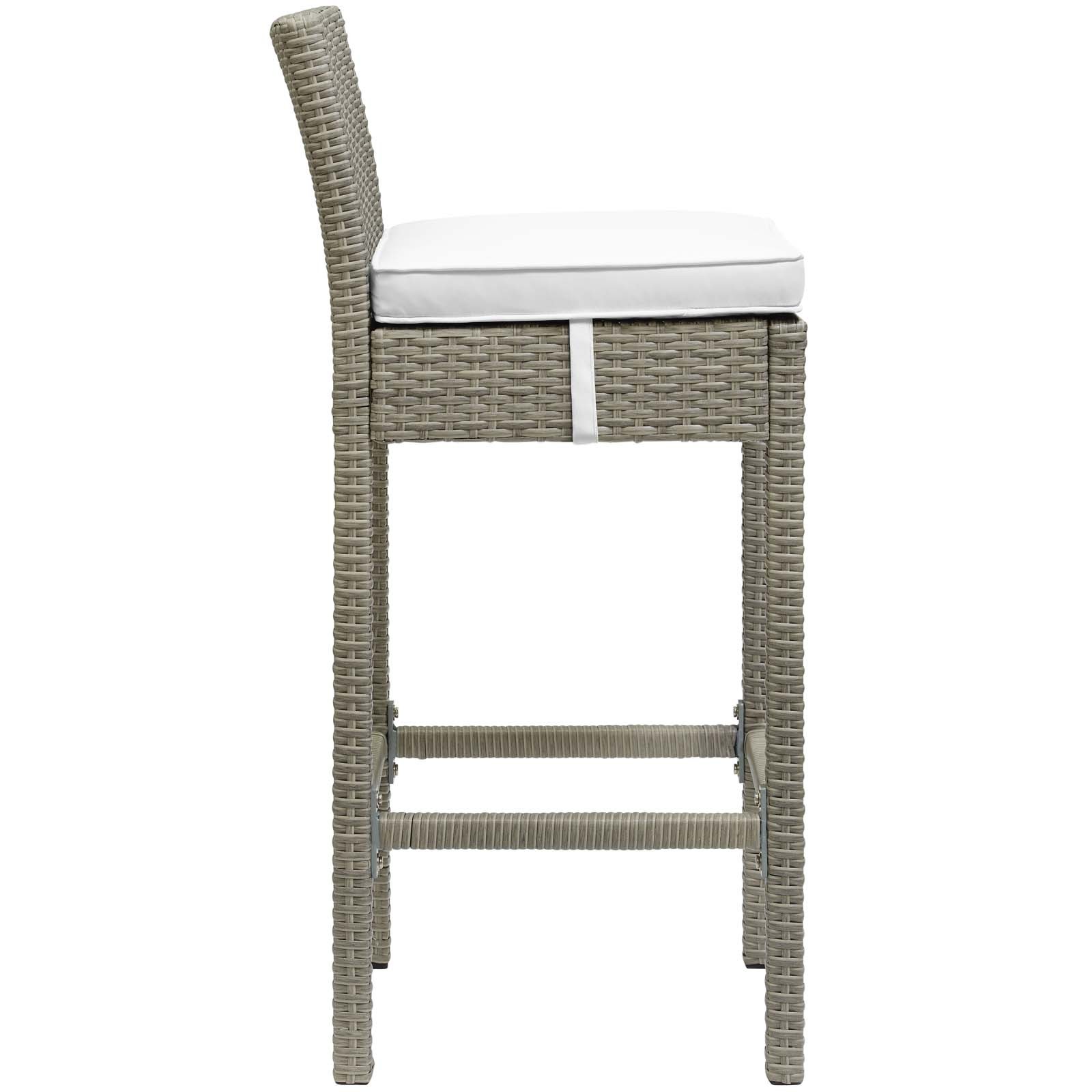 Conduit Outdoor Patio Wicker Rattan Bar Stool Light Gray White EEI-2800-LGR-WHI