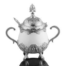 LaModaHome Silver Sugar Bowl with Spoon and Lid for Home, Kitchen and Wedding Pa - £15.94 GBP