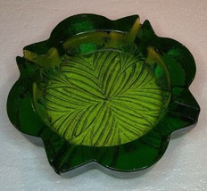 Chunky Green Foliage Pattern Retro Glass Ashtray By Blenko 701 - £44.74 GBP