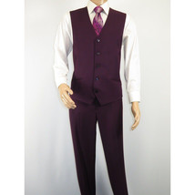 Men BERRAGAMO 3pc Suit Vested Plain front Pants Side Vents Formal A6732 Burgundy image 8