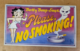 Vintage Betty Boop Please No Smoking Sign 8.5&quot; X 14.5&quot; Metal Sign 1991 - £28.40 GBP