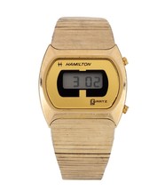 Vintage Hamilton Quartz LCD Watch 14K Electroplated 880002-4 - £177.69 GBP
