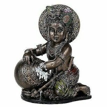 Baby Form Lord Krishna Stealing Butter Yogurt Collectible Figurine (Faux Bronze) - £20.39 GBP