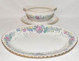 Syracuse China LILAC ROSE 14&quot; Serving Platter &amp; Gravy Boat Made in America Mint - £31.17 GBP