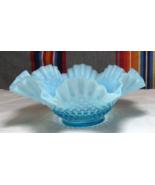Fenton Blue Opalescent Dewdrop Hobnail Glass Ruffled Bowl Dish 10.25&quot; Pu... - £39.32 GBP