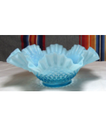 Fenton Blue Opalescent Dewdrop Hobnail Glass Ruffled Bowl Dish 10.25&quot; Pu... - $68.37 CAD
