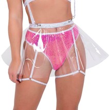 Clear Vinyl Mini Skirt Flared Metallic Suspenders Waist Iridescent Silve... - £30.56 GBP