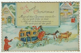 Vintage Postcard Christmas Carriage Horses Scalloped Edges 1929 - £7.90 GBP