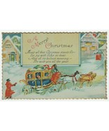 Vintage Postcard Christmas Carriage Horses Scalloped Edges 1929 - £7.77 GBP