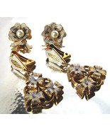 Vintage Damascene Clip Earrings Faux Pearl 24K Gold Plated  2 pairs  - £23.10 GBP