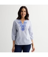 Women&#39;s Croft &amp; Barrow® Three Quarter Sleeve Embroidered Blouse, Size: L... - $329.90 MXN