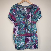 Isela Tunic Women&#39;s XL Colorful Bohemian Paisley Tapestry Patchwork Shirt Top - £17.20 GBP