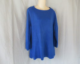 Karen Scott sweater tunic XL blue scoop neck 3/4 sleeves ribbed hem slits - $13.67