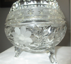 Gorgeous Vintage Crystal 3 Leg Sawtooth Rim Bowl Diamond Floral &amp; Leaf Designs - £21.43 GBP