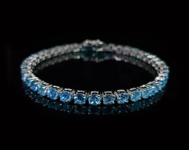 6 mm Round Blue Topaz Tennis Bracelet 925 Silver Swiss blue topaz bracelet - £173.63 GBP+